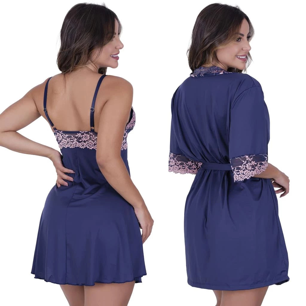 Kit Pós-parto Aurora Duo - Robe e Camisola de Amamentação em Microfibra Light - Ama Mamma