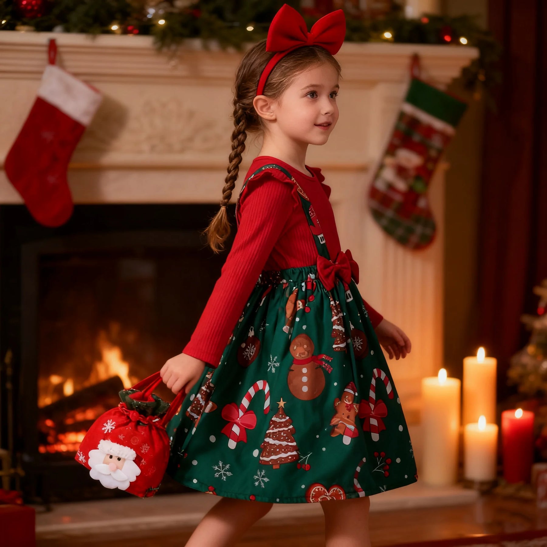 2026 vestido de ano novo para meninas do bebê outono manga longa vestido de princesa crianças vermelho retalhos presente de natal veados impressão vestidos de natal