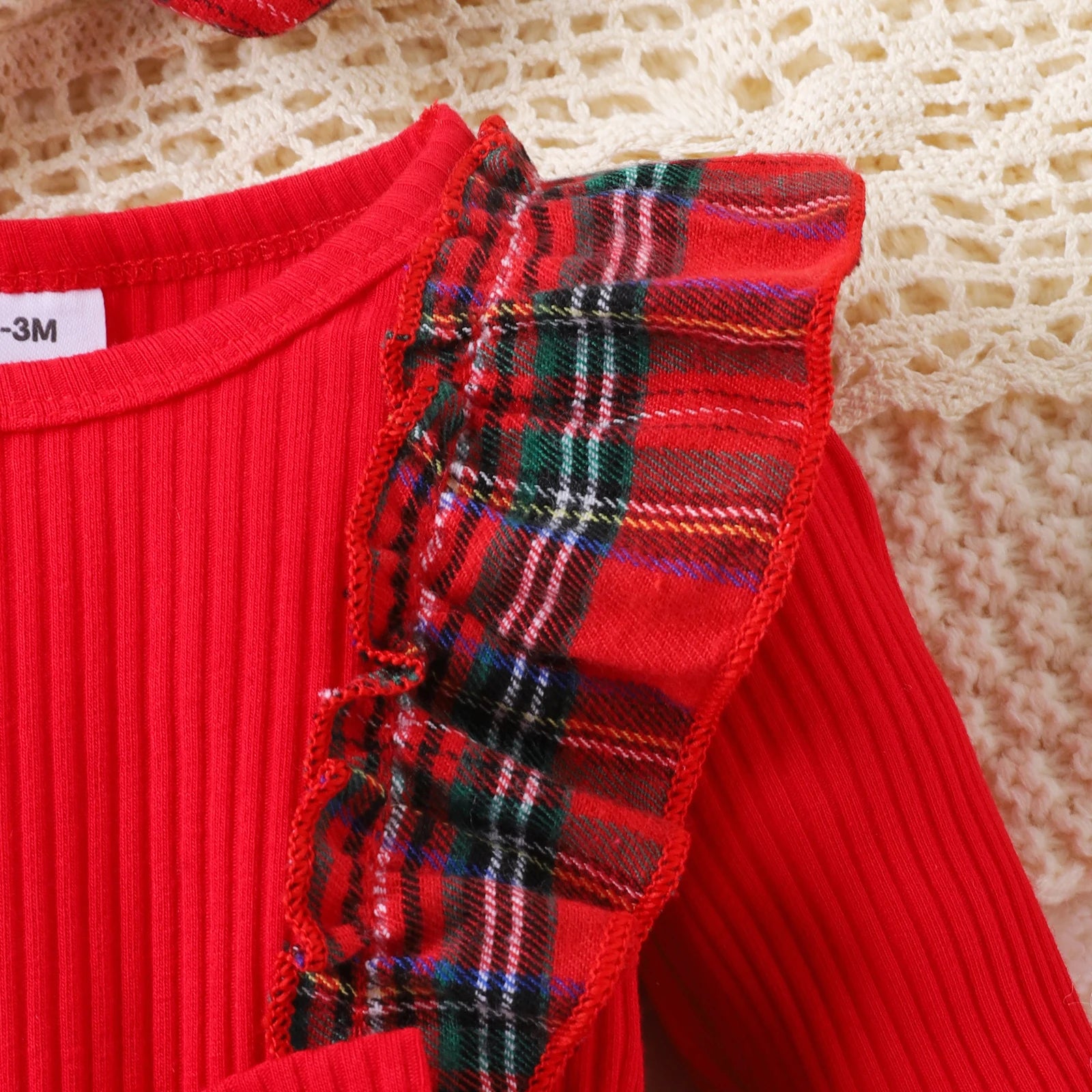 Bebê meninas manga longa macacão de natal infantil com nervuras xadrez em torno do pescoço bodysuit bandana sweety recém-nascido macacões de natal