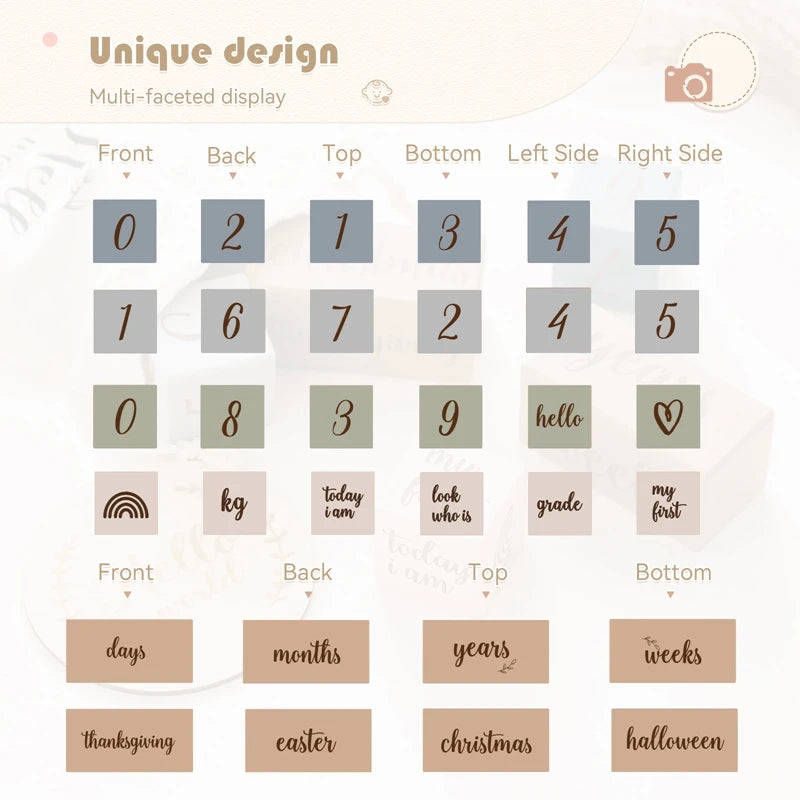 Madeira Mês Milestone Digit Record Card, Newborn Birthday Gift, Baby Photo Souvenir, Fotografia Acessórios com Caixa, 7pcs por conjunto