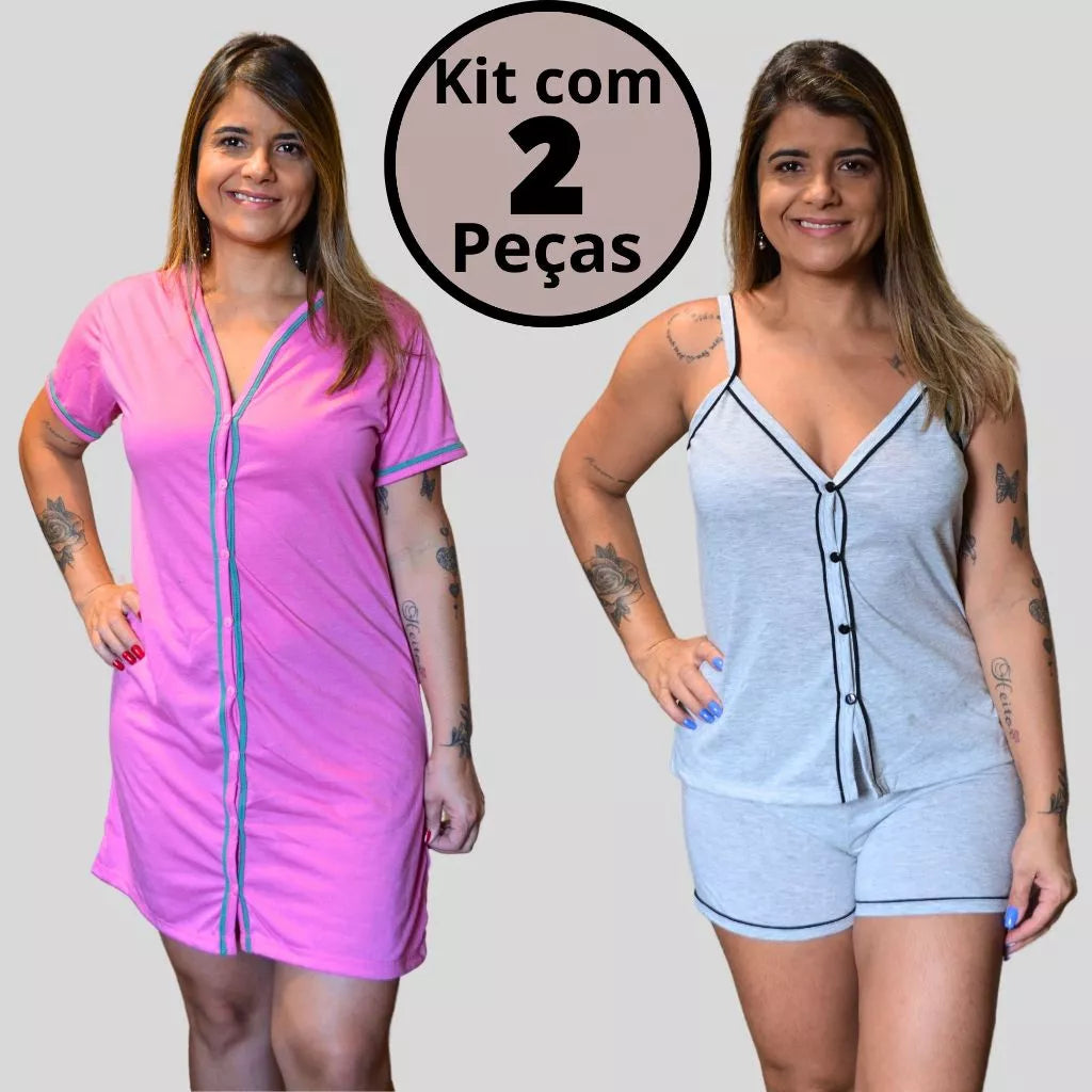 Conjunto de 2 Pijamas Amamentação Americano Luxo - Ama Mamma