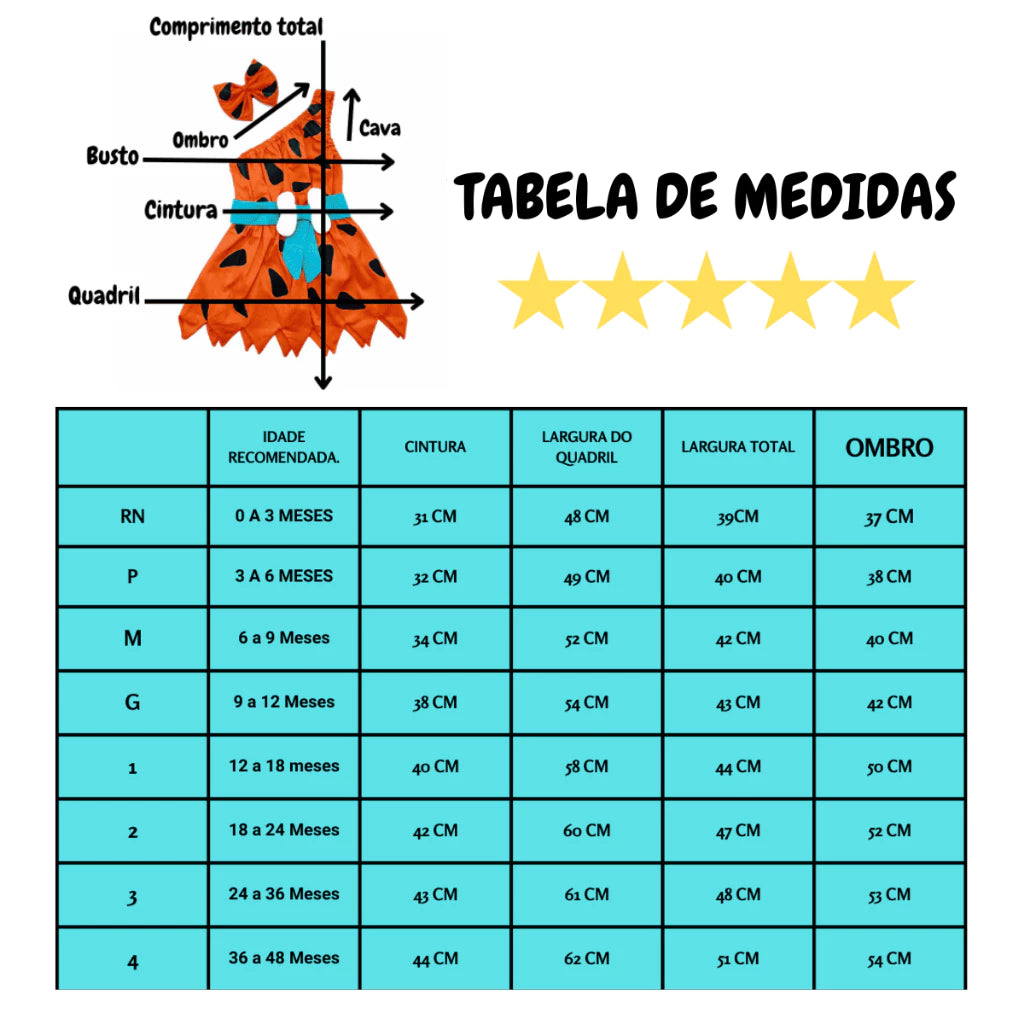 Jardineira Bebê Mesversário 100% Algodão – Fantasia Temática Pedrita com Cinto Ossinho