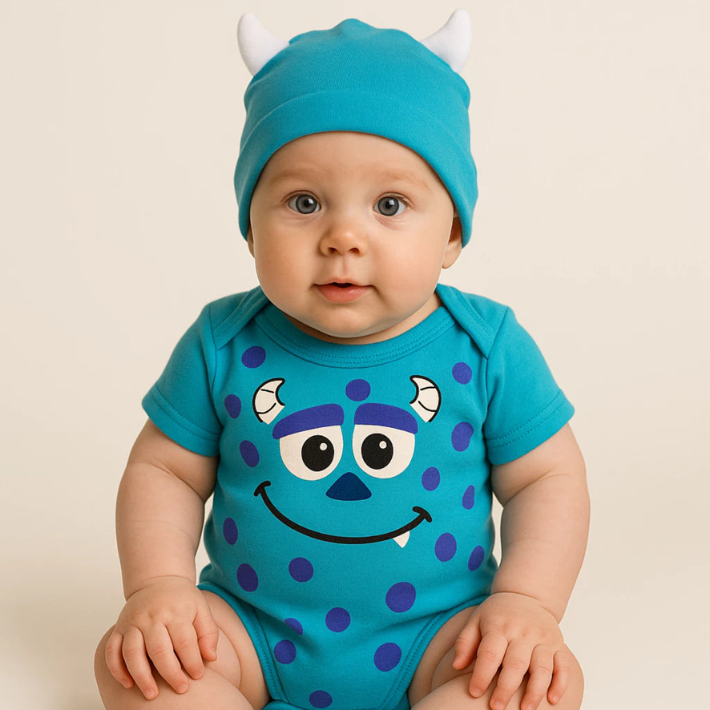 Body Bebê Mesversário com Touca 100% Algodão – Kit 2 Peças Temático Sullivan