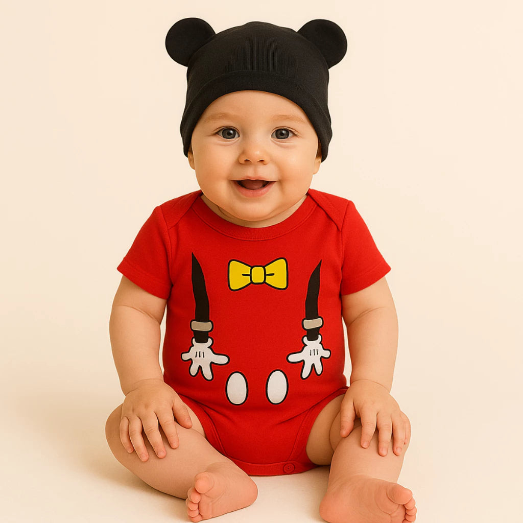 Body Bebê Mesversário com Touca 100% Algodão – Kit 2 Peças Temático Ratinho Encantado