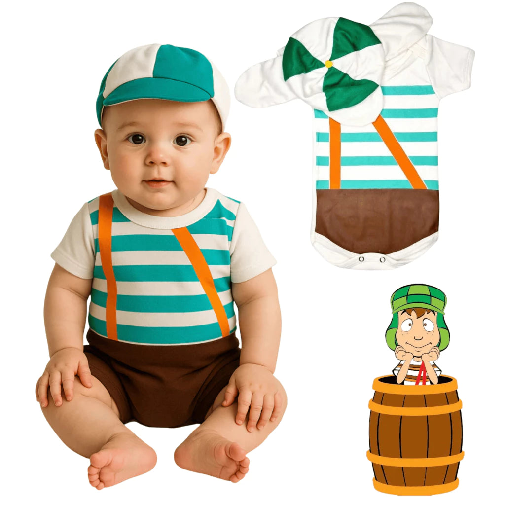Body Bebê Mesversário com Boina 100% Algodão – Kit 2 Peças Temático Chavesinho