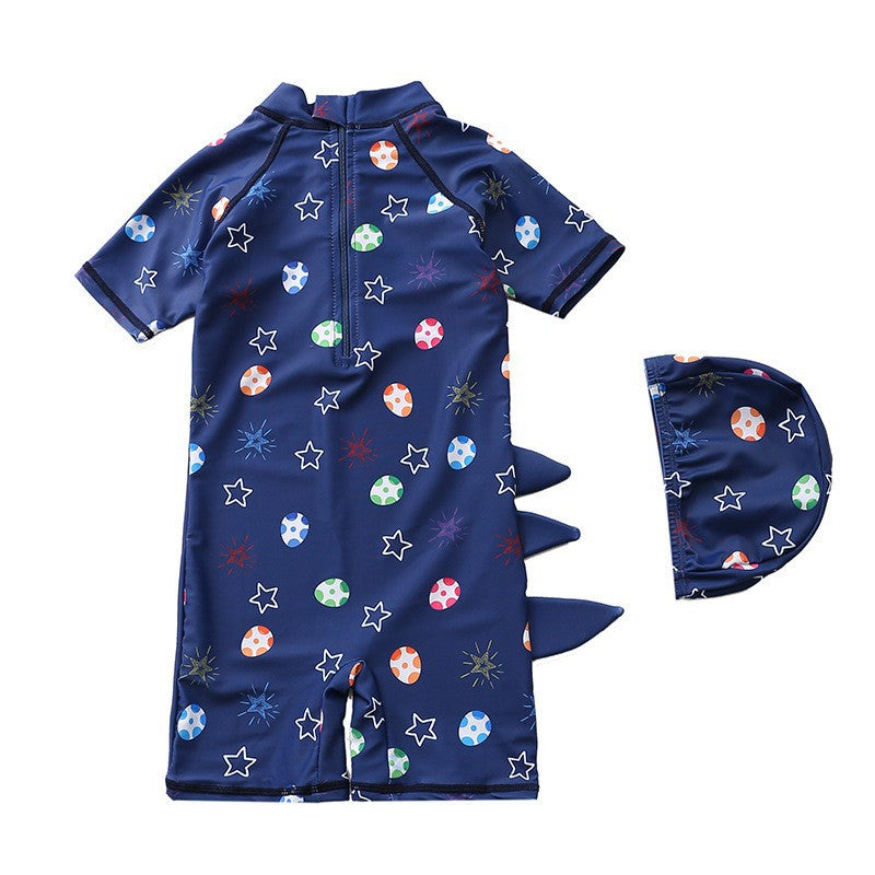 Macaquinho de Praia Infantil Manga Curta Dino Azul Marinho - Ama Mamma