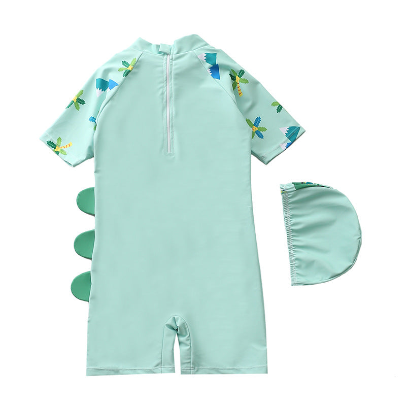 Macaquinho de Praia Infantil Manga Curta Dino Verde - Ama Mamma