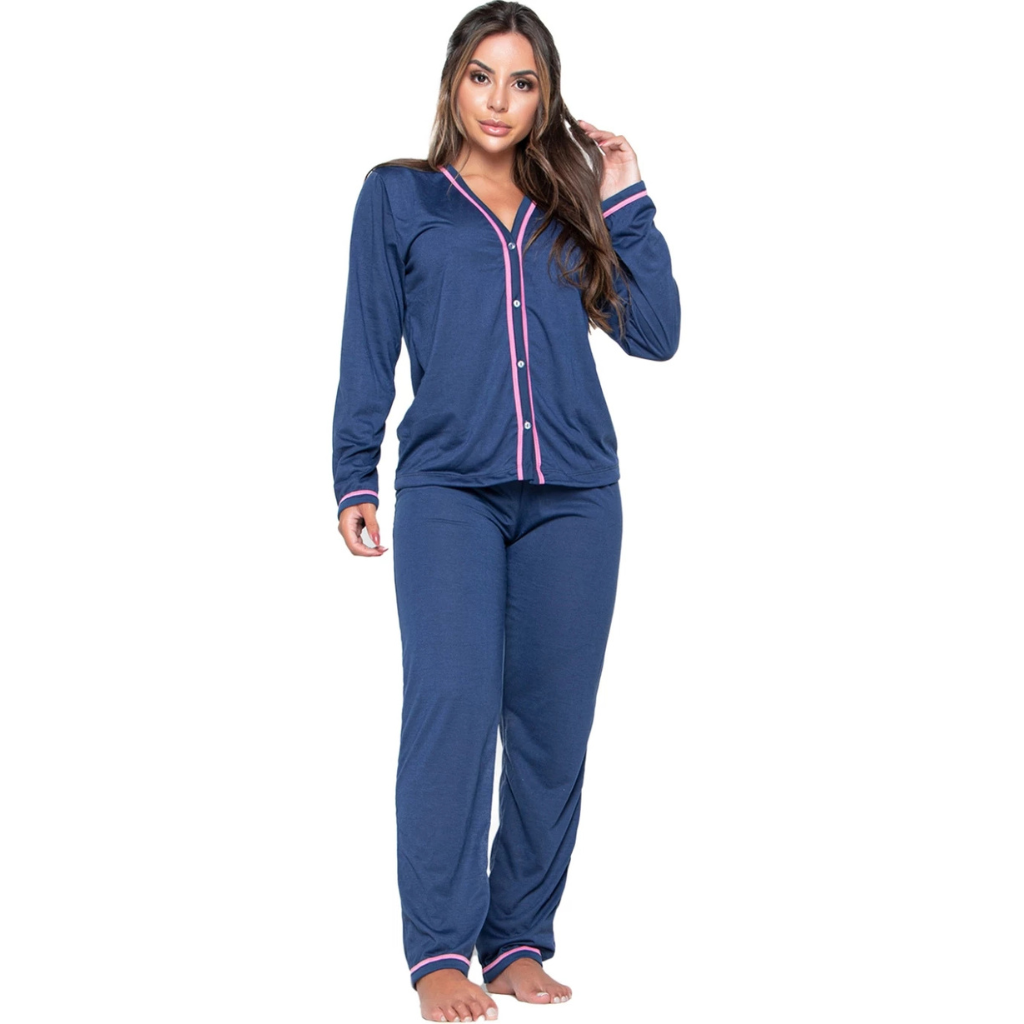 Pijama Inverno Americano Amamentação Manga Longa Calça - Ama Mamma