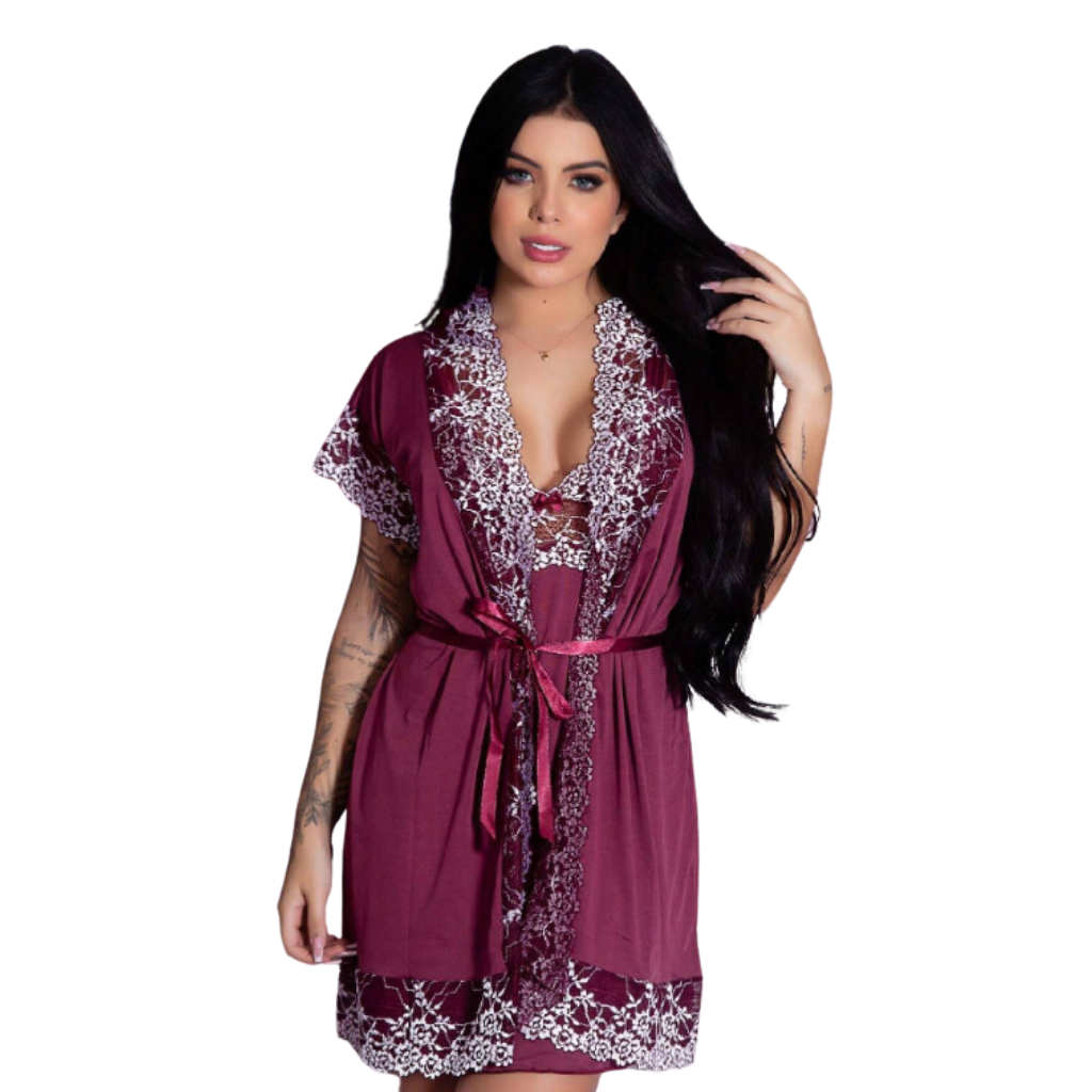 Conjunto Camisola e Robe para Amamentação Elegância Ama Mamma - Ama Mamma