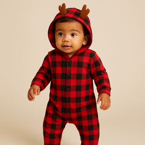 Macacão Bebê Inverno com Capuz Xadrez