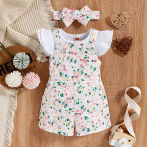 Jardineira Infantil Feminino Floral 3 peças - Ama Mamma