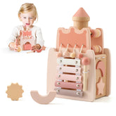 Montessori-Castelo de madeira para bebê, blocos rosa, quebra-cabeças, brinquedos multifuncionais, acessórios para educação infantil, presentes para bebês