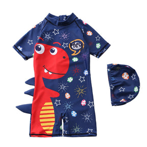 Macaquinho de Praia Infantil Manga Curta Dino Azul Marinho - Ama Mamma