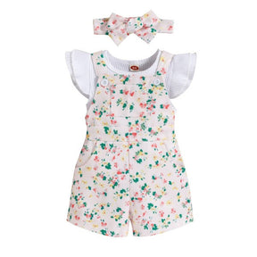 Jardineira Infantil Feminino Floral 3 peças - Ama Mamma