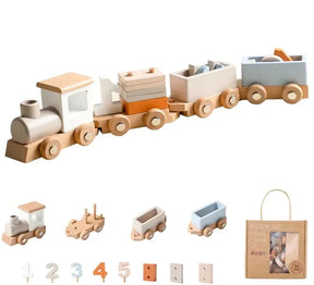 Trem de Madeira com Vagões e Blocos Educativos - Montessori - 3 a 5 Anos - Ama Mamma - Ama Mamma