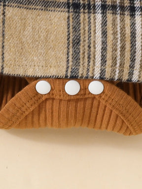 Bebê gilrs manga longa outono/inverno xadrez com arco mel macacão para recém-nascidos-18m férias wear + bandana