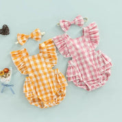 Body Feminino Infantil Xadrez + Faixa de Cabelo | 0-24 Meses - Ama Mamma