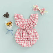 Body Feminino Infantil Xadrez + Faixa de Cabelo | 0-24 Meses - Ama Mamma