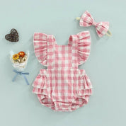 Body Feminino Infantil Xadrez + Faixa de Cabelo | 0-24 Meses - Ama Mamma