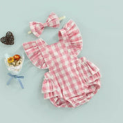 Body Feminino Infantil Xadrez + Faixa de Cabelo | 0-24 Meses - Ama Mamma