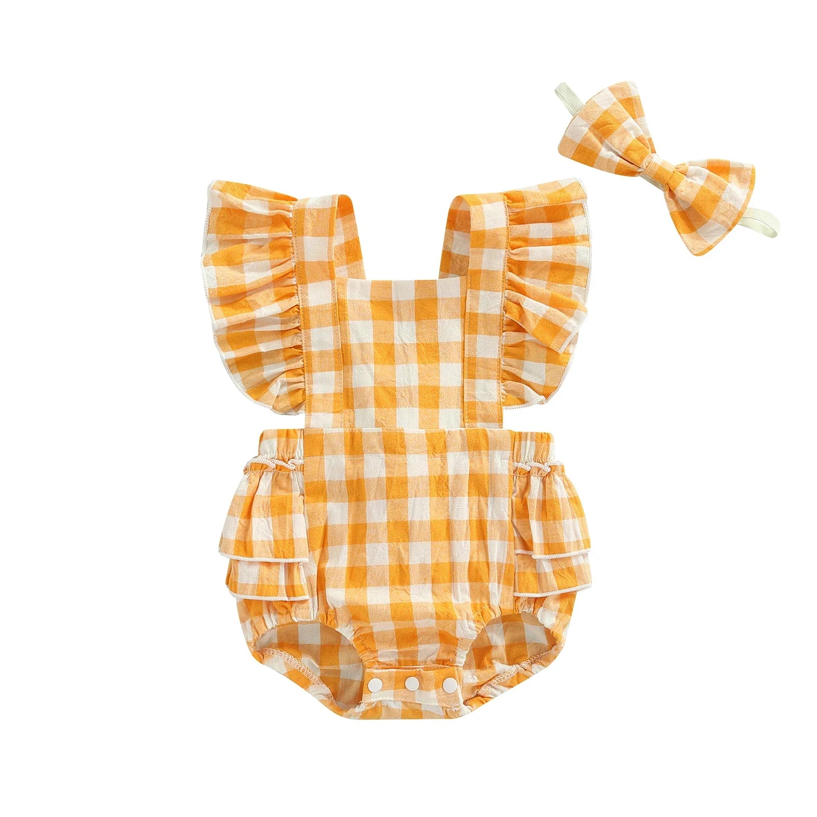 Body Feminino Infantil Xadrez + Faixa de Cabelo | 0-24 Meses - Ama Mamma