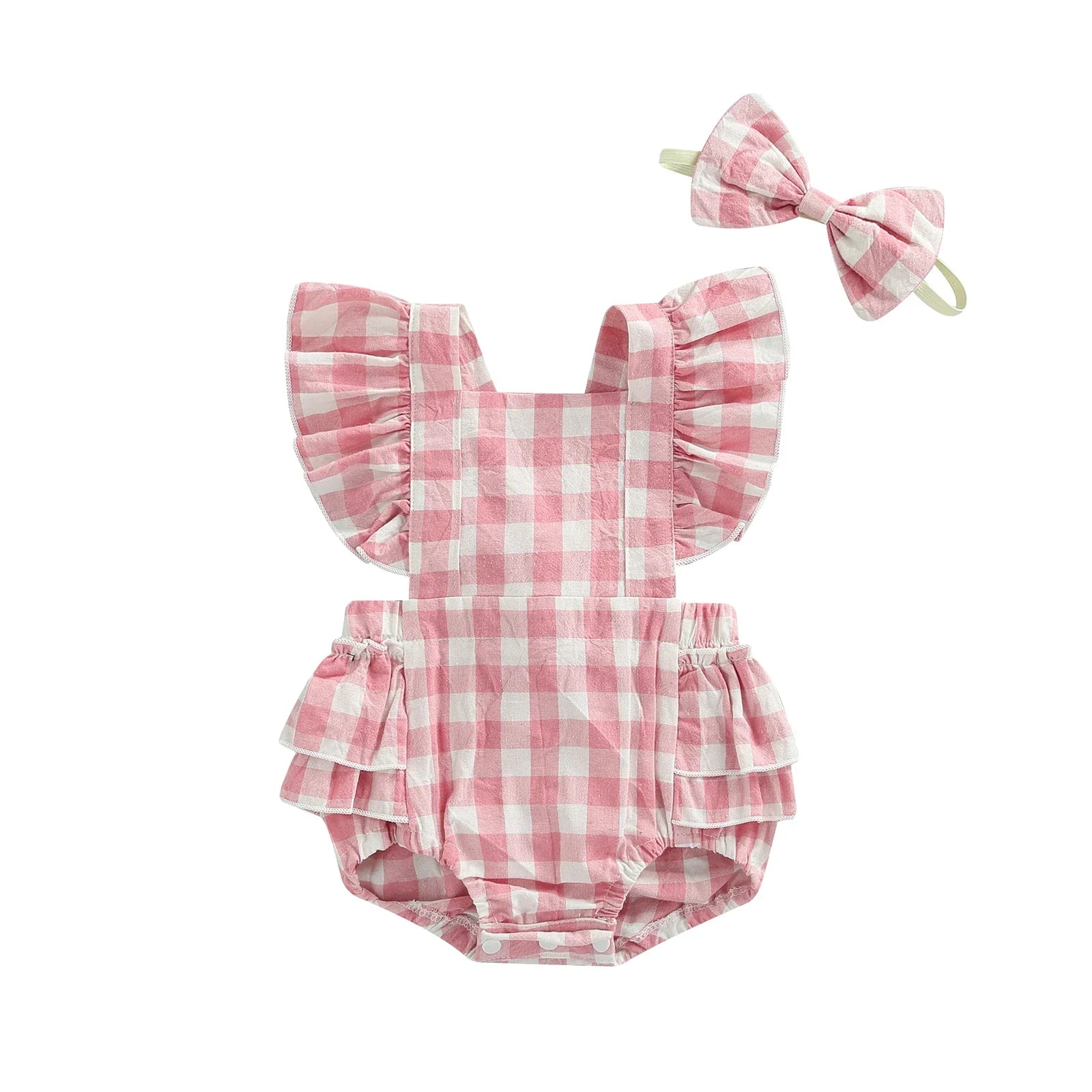 Body Feminino Infantil Xadrez + Faixa de Cabelo | 0-24 Meses - Ama Mamma