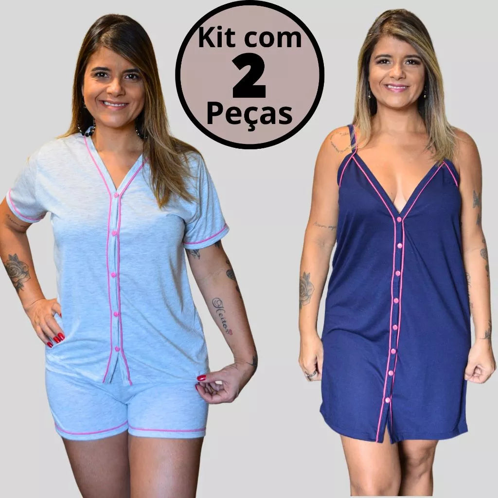 Conjunto de 2 Pijamas Amamentação Americano Luxo - Ama Mamma