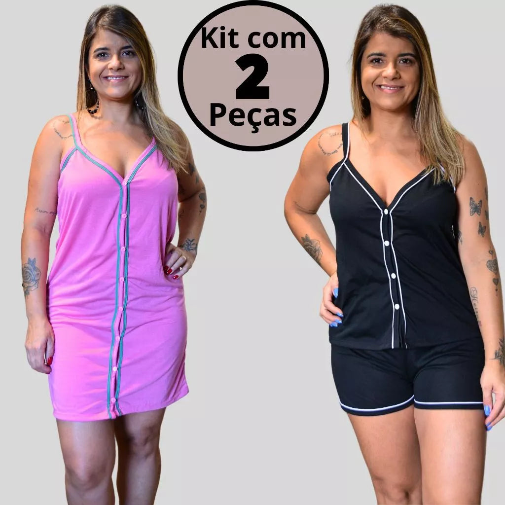 Conjunto de 2 Pijamas Amamentação Americano Luxo - Ama Mamma