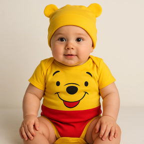 Body Bebê Mesversário com Touca 100% Algodão – Kit 2 Peças Temático Pooh