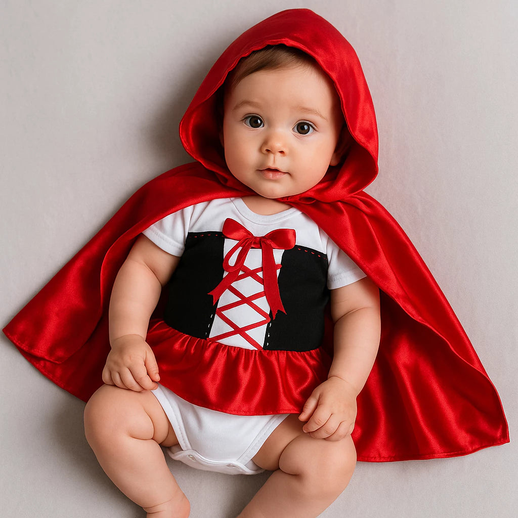 Body Bebê Mesversário 100% Algodão – Kit 2 Peças Temático Chapeuzinho Vermelho com Capa