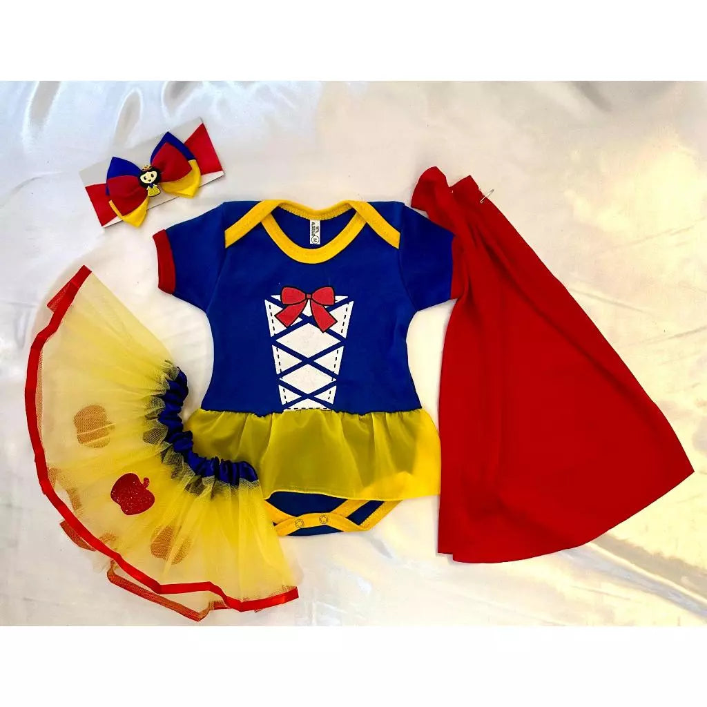 Body Bebê Mesversário 100% Algodão – Kit Princesinha Encantada com Saia + Laço + Capa