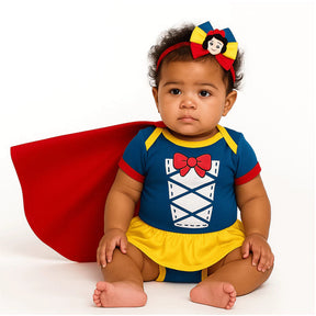 Body Bebê Mesversário 100% Algodão – Kit Princesinha Encantada com Saia + Laço + Capa