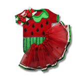 Body Bebê Mesversário com Tule e Laço ou Touca 100% Algodão – Kit 3 Peças Temático Melancia