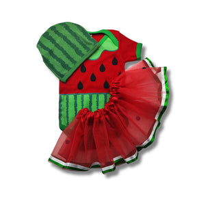 Body Bebê Mesversário com Tule e Laço ou Touca 100% Algodão – Kit 3 Peças Temático Melancia