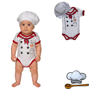 Body Bebê Mesversário com Touca 100% Algodão – Kit 2 Peças Temático Chefe de Cozinha