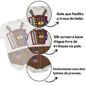 Body Bebê Mesversário com Chapéu 100% Algodão – Kit 2 Peças Temático Sanfoneiro