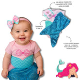Body Bebê Mesversário com Calda e Laço 100% Algodão – Kit 3 Peças Temático Sereia
