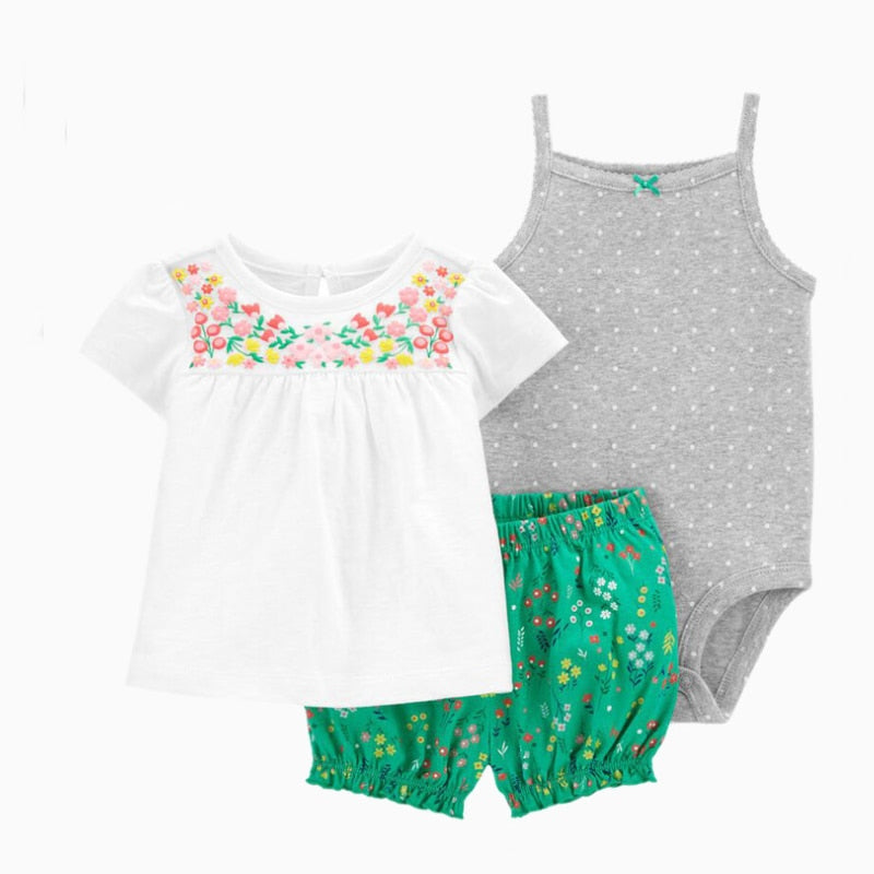Conjunto Body Bebê Flores - 3 Peças - Ama Mamma