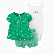 Conjunto Body Bebê Florzinha Verde - 3 Peças - Ama Mamma