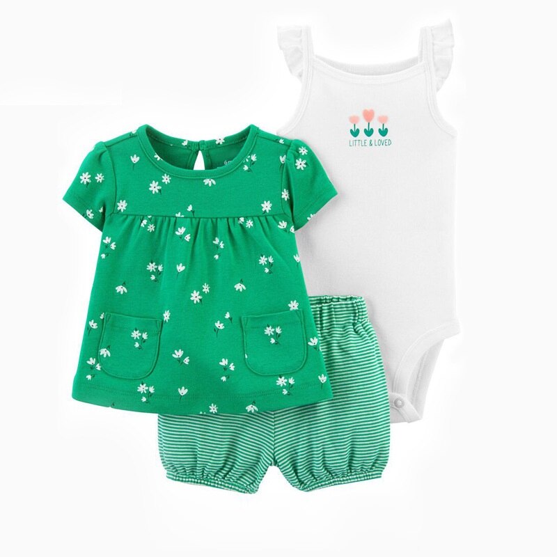 Conjunto Body Bebê Florzinha Verde - 3 Peças - Ama Mamma