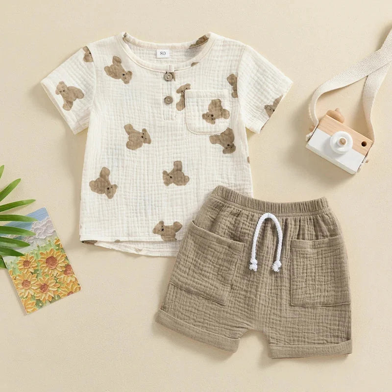 Conjunto Casual de Verão para Meninos com Estampa de Urso Ama Mamma - Ama Mamma
