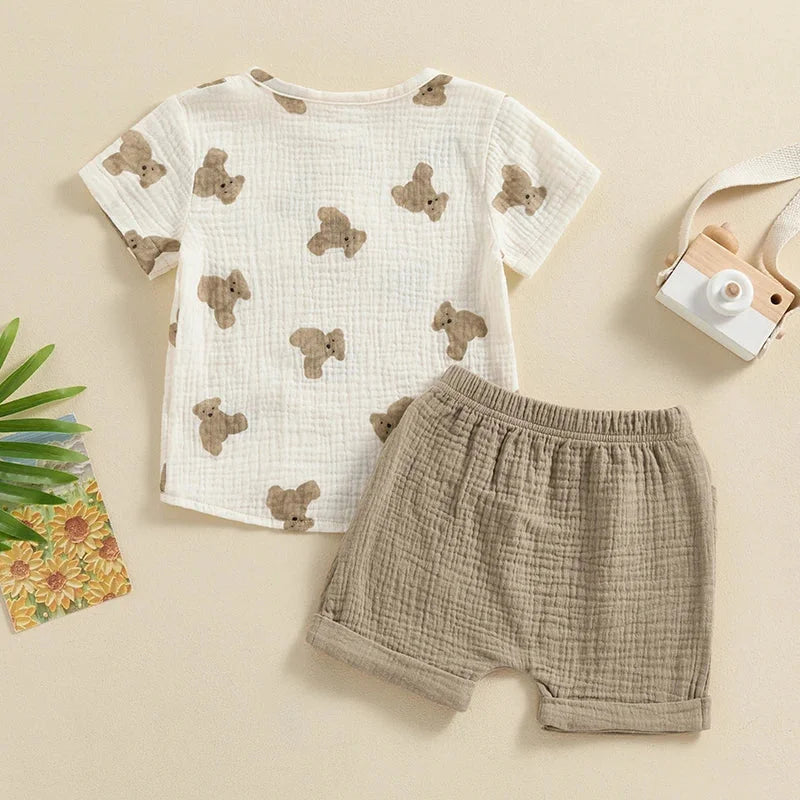 Conjunto Casual de Verão para Meninos com Estampa de Urso Ama Mamma - Ama Mamma