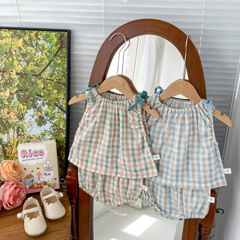 Conjunto Fresquinho de Verão Xadrez para Meninas Ama Mamma - Ama Mamma