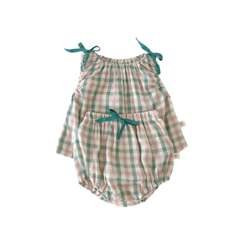 Conjunto Fresquinho de Verão Xadrez para Meninas Ama Mamma - Ama Mamma