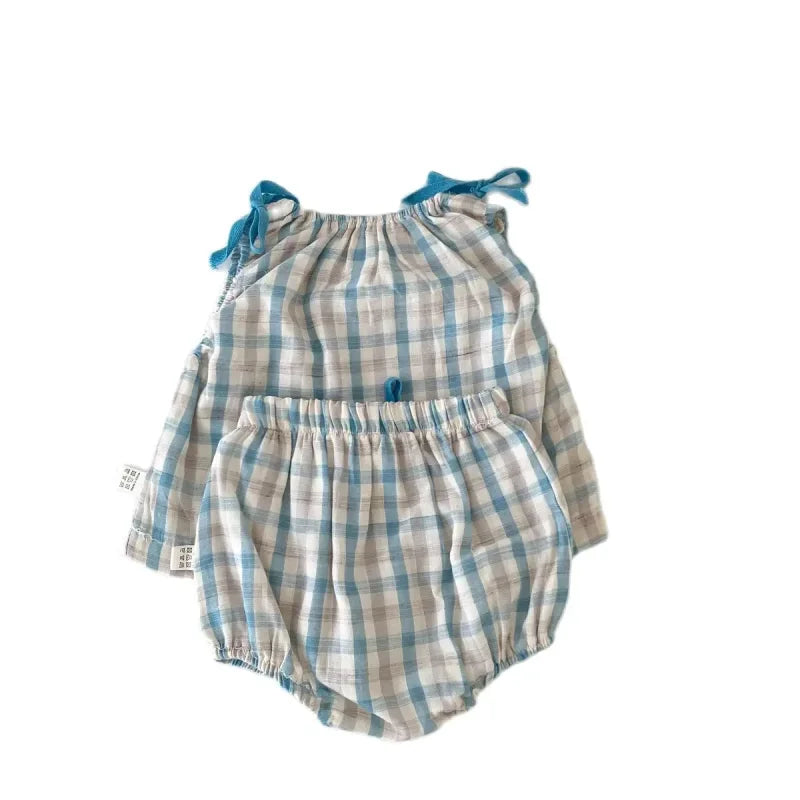 Conjunto Fresquinho de Verão Xadrez para Meninas Ama Mamma - Ama Mamma