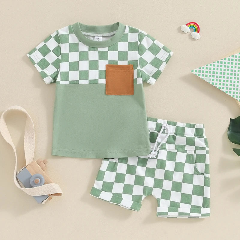 Conjunto Infantil Menino Xadrez Manga Curta - Ama Mamma