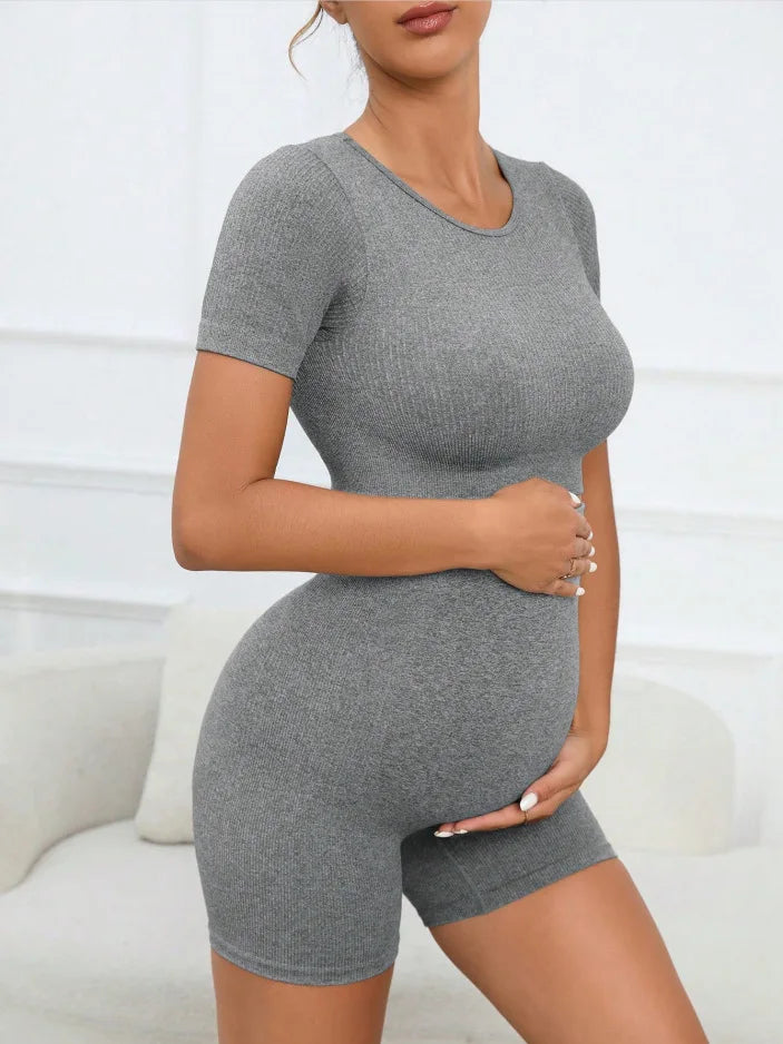 Feminino maternidade 2 peças sem costura manga curta colheita superior legging define treino casual