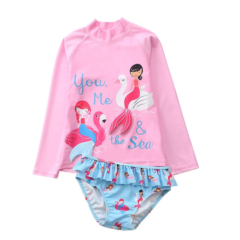 Conjunto Infantil Praia Manga Longa Sereia Rosa - Ama Mamma