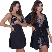 Kit Pós-parto Aurora Duo - Robe e Camisola de Amamentação em Microfibra Light - Ama Mamma