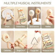 Montessori brinquedo de madeira multicolorido xilofone sino contas tambor coluna instrumento musical brinquedo criança educacional instrumento musical presente